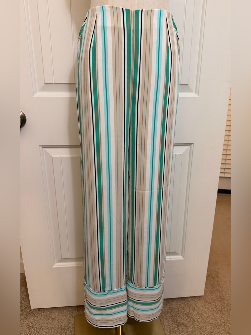 Chico's Black Label Wide-Leg PantsTeal, Green, Cream, Black Stripes Sz 1.5(10)